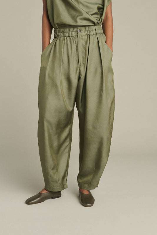 Vernon trousers - Sage Green - Silk - Women