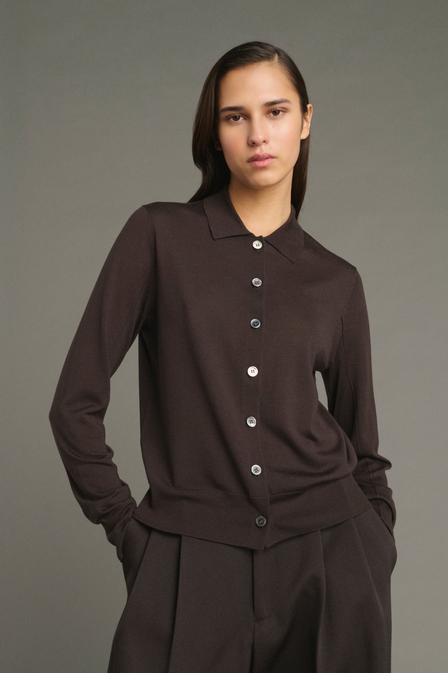 Cardigan Hailey - Chocolate - Merino Wool - Women