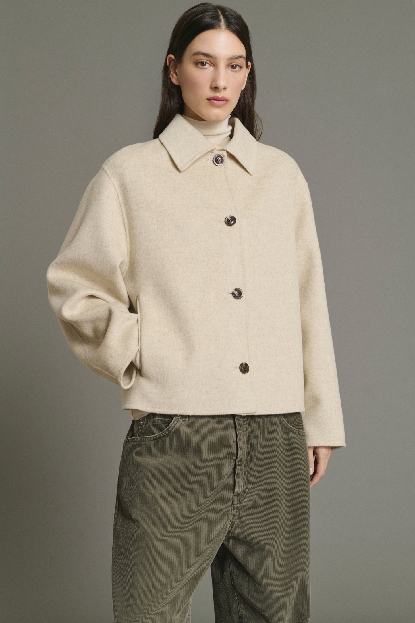 Coat Gyoda - Ecru/Grey - Wool - Women