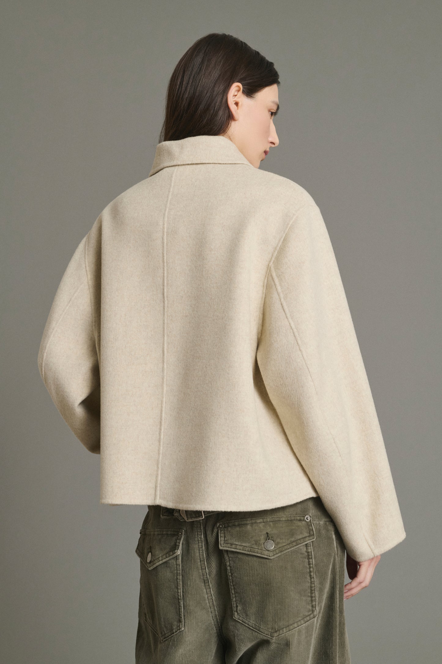 Coat Gyoda - Ecru/Grey - Wool - Women