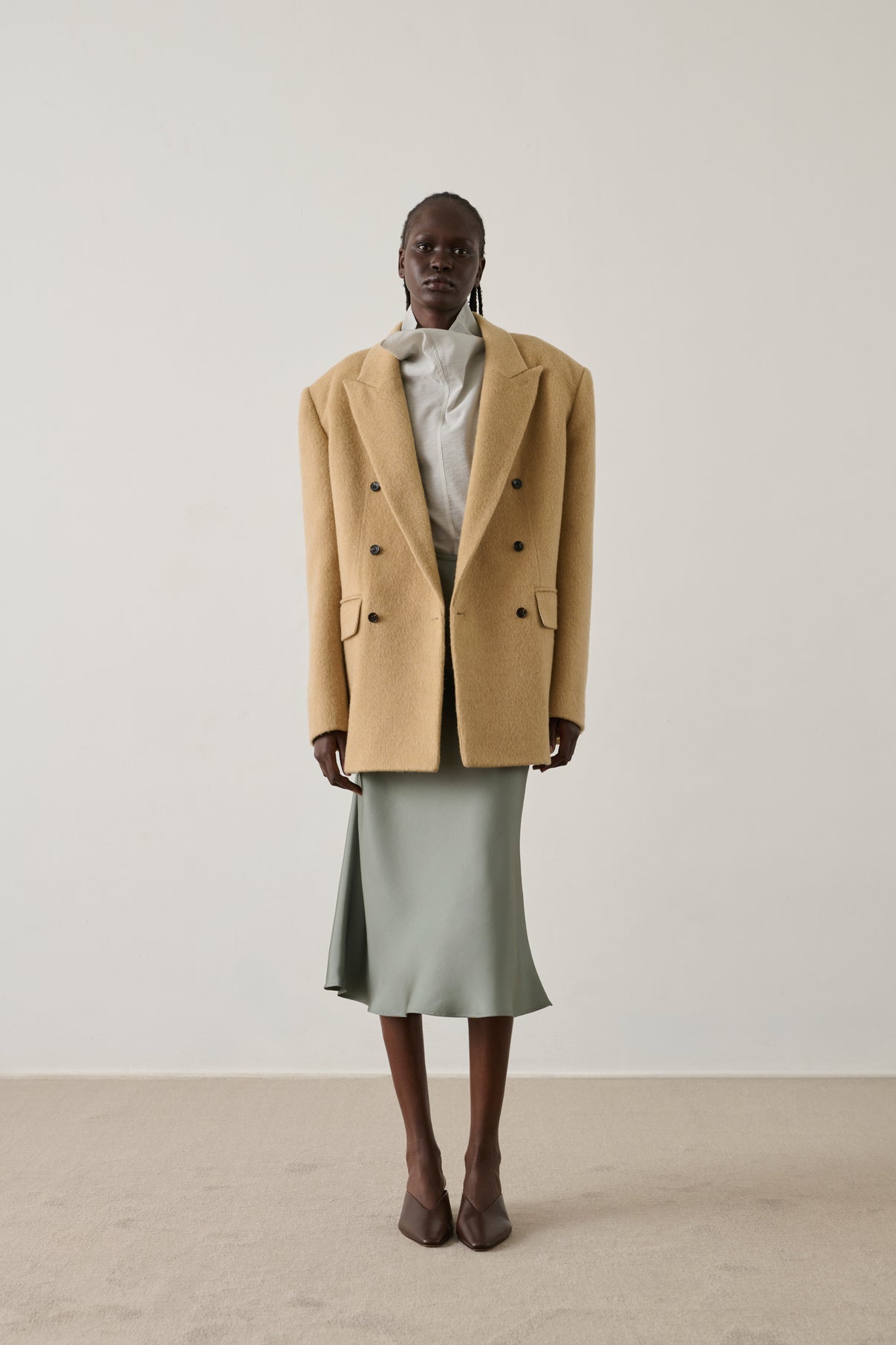 Helga coat - Beige Brushed Wool Women - Soeur vue 3